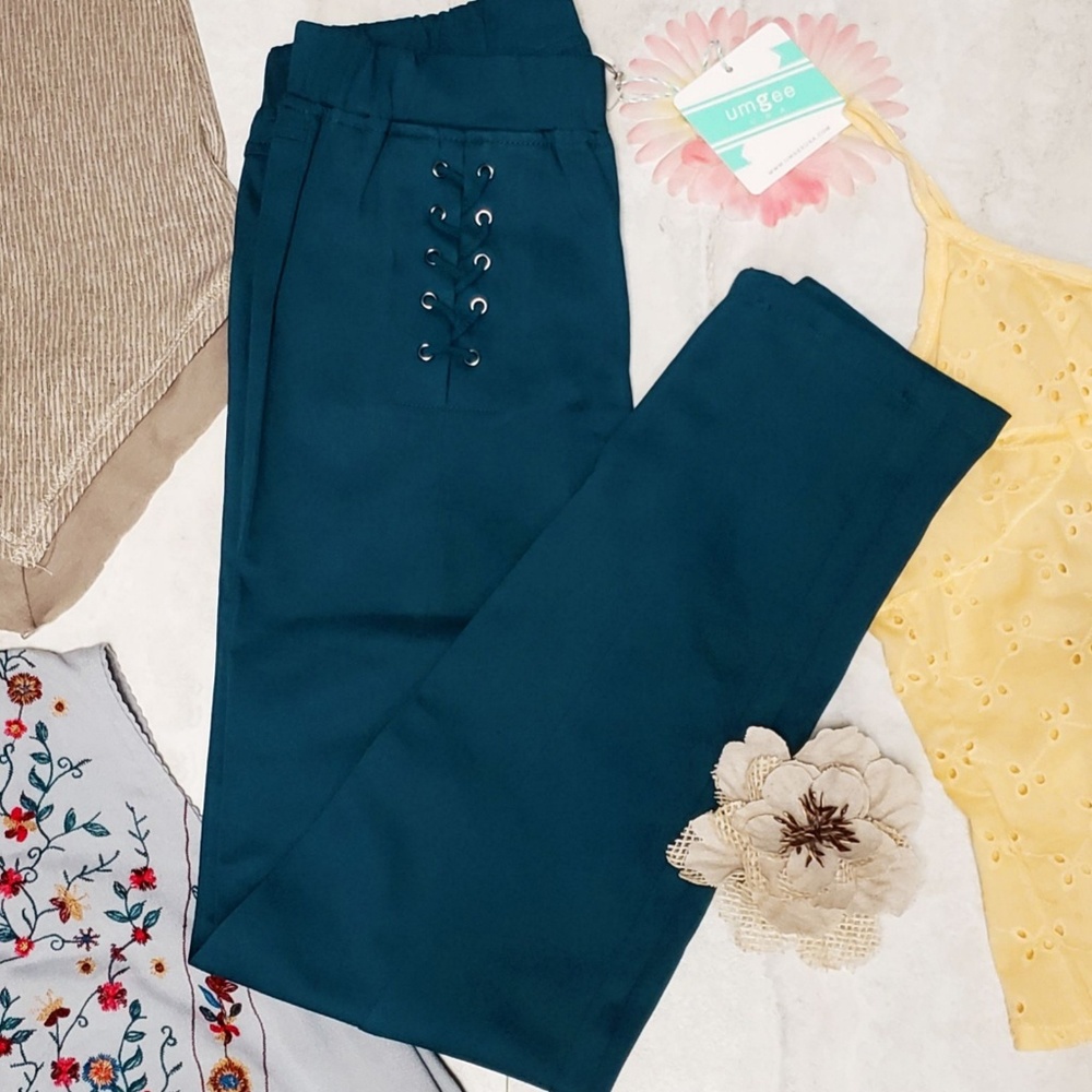 New SM Umgee Teal Lace Up Detail Leggings